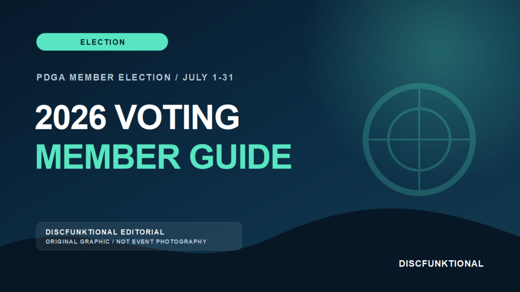 DiscFunktional editorial graphic for the 2026 PDGA member election