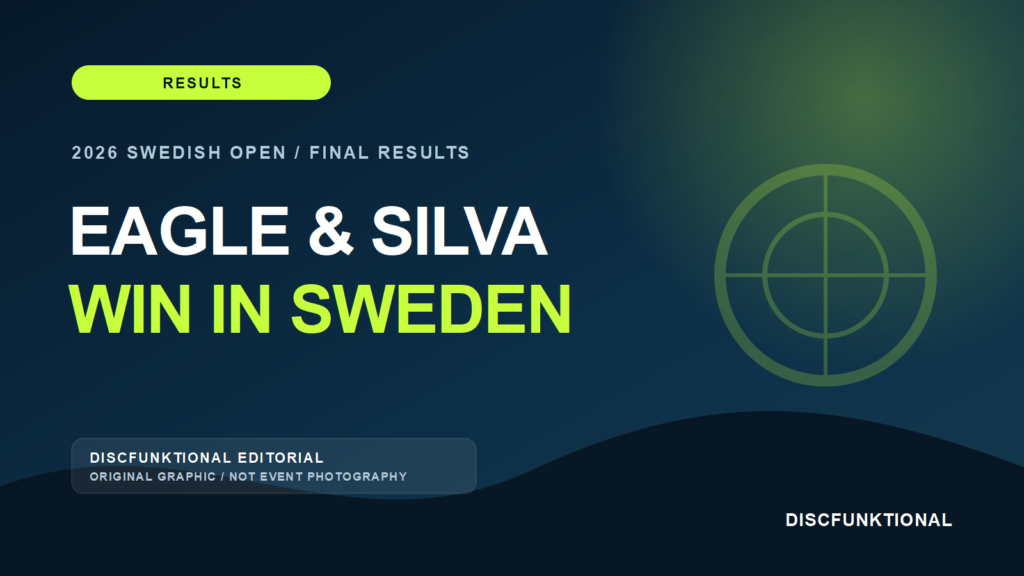 DiscFunktional editorial graphic for the 2026 Swedish Open final results