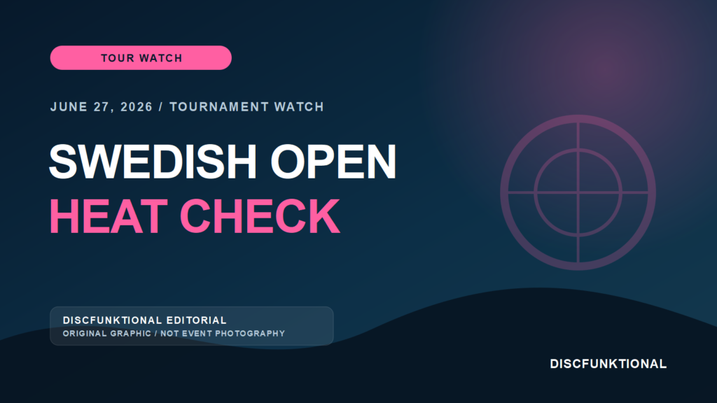 DiscFunktional editorial graphic for the June 27, 2026 Swedish Open heat check