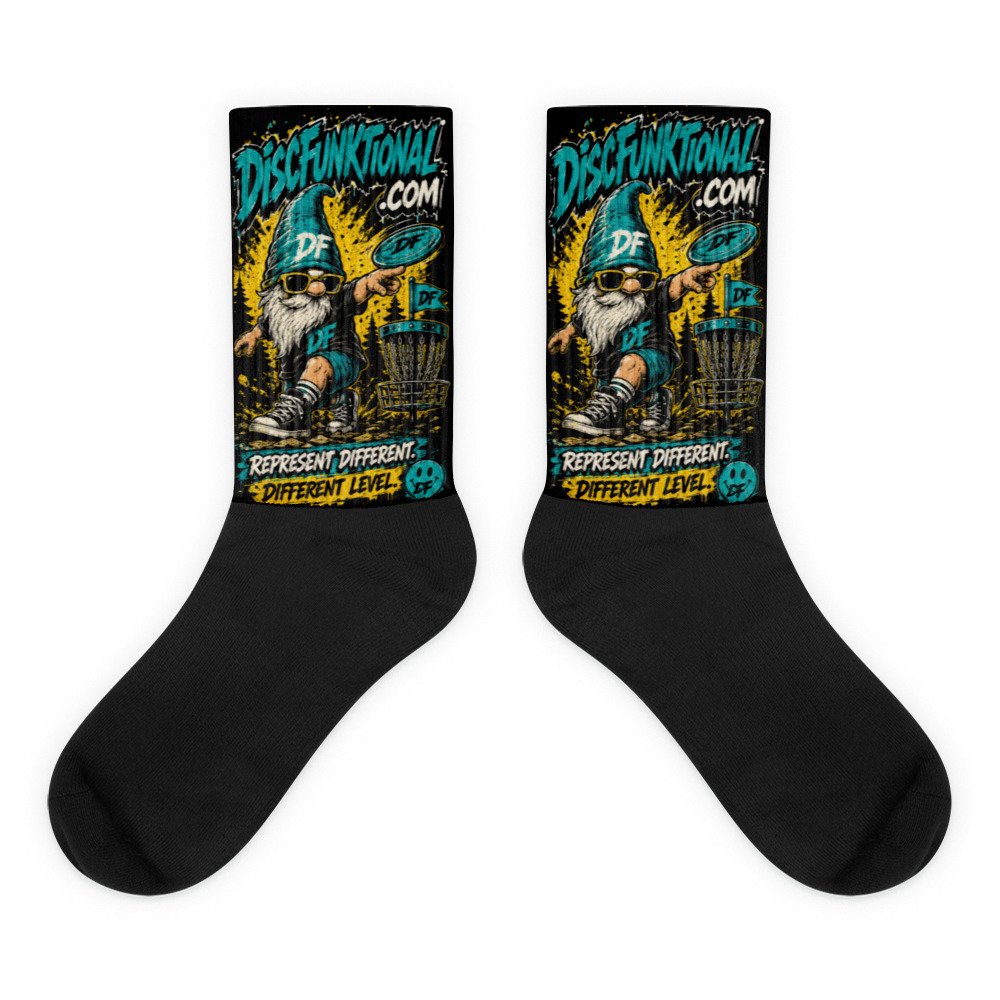 “Represent Different” Gnome Socks – black foot sublimated socks flat